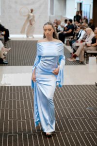 Look 12 Fabric Soft Silk Satin Color Light Blue different angle