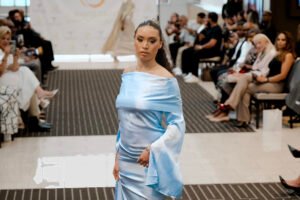 Look 12 Fabric Soft Silk Satin Color Light Blue third angle